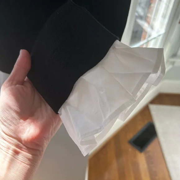 Anthropologie NWOT Black Crew Neck Sweater White Shirt Detail Attached Small - Picture 8 of 9